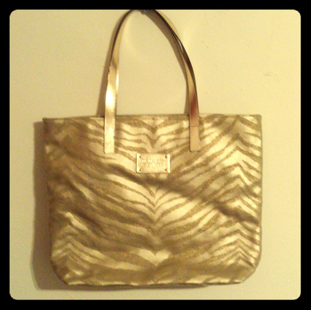 Michael Kors Gold Zebra Striped Tote Bag Metallic